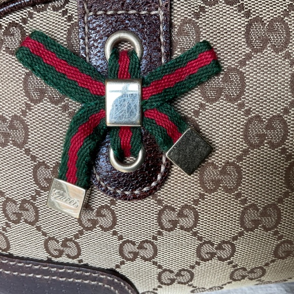 AUTHENTIC GUCCI Princy Boston Bag in GG Canvas with Leather Trim - Picture 6 of 10